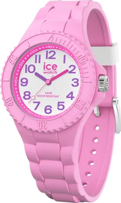 A pink Ice-Watch is shown from a diagonal angle against a white background.