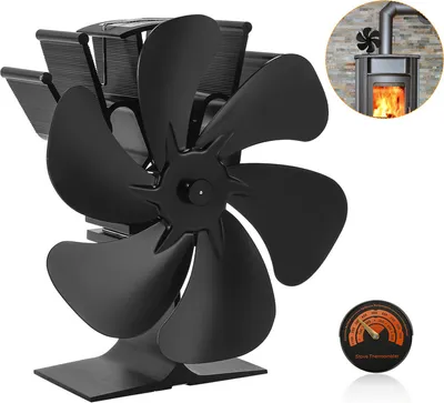 Obrázek produktu pro Jiubiaz Krbový ventilátor 6 lopatek Ventilátor na kamna bez energie Tichý provoz, Ventilátor s teploměrem, Kamna bez elektřiny Ventilátor na kamna bez elektřiny
