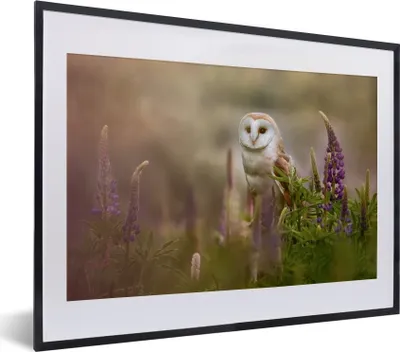 Produktbild von MuchoWow® MuchoWow® Gerahmtes Poster Eule - Blumen - Vogel 40x30 cm - Poster mit zchwarzem Bilderrahmen - Bilderrahmen - Poster im Rahmen