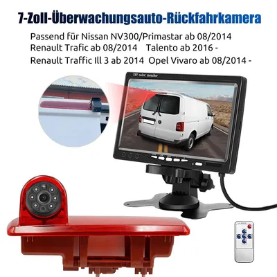 Zdjęcie produktu dla Kamera cofania, światło stopu, monitor, system wspomagania parkowania do samochodów Renault Trafic, Fiat Talento, Opel Vivaro, Nissan NV300. Wyświetlacz 7 cali, tryb nocny, wodoszczelność IP68, moc 600
