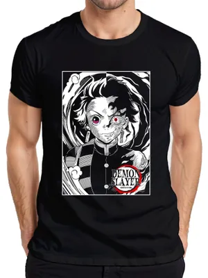 Produktbild von Demon Slayer Tanjiro halbverbrannt Kimetsu no Yaiba Anime Herren T-Shirt, Schwarz, 3XL