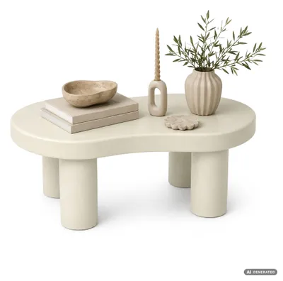 Produktbild von Ovaler Couchtisch MATCHA 85 cm Creme mit vier zylindrischen Beinen