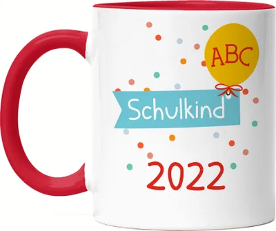 Produktbild von Schulkind 2022 Tasse Rot  Einschulungsgeschenk Luftballon Grundschule 1. Klasse