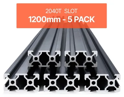 Immagine prodotto di VEVOR Set di 5 pezzi di profili in alluminio 1200 mm con scanalatura a T 2040, standard europeo, profili di scanalatura per stampanti 3D, macchine CNC fai da te, incisione laser, nero