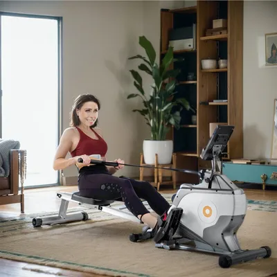 Image de Rameur avec 8 niveaux de résistance Rameur avec système de freinage magnétique Rameur pliable Rameur silencieux Appareil de fitness Ramer avec écran LED,Tablet-Rack Poids de l'utilisateur jusqu'à 120kg