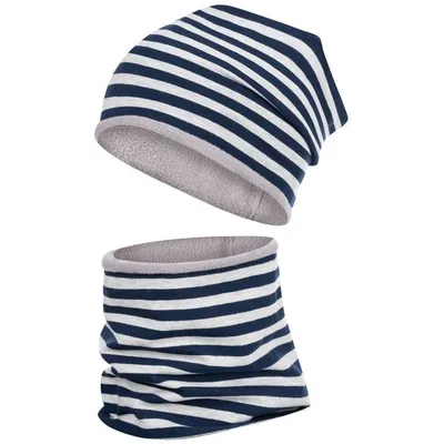 Produktbild von Jungen Wintermütze + Schlauchschal Winterset Beanie Snod, Gr. 58-60, Dunkelblau-Grau)