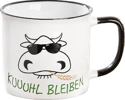 Produktbild von Gilde Tasse / Becher, "Landleben", Spruch, Keramik, weiß, VE 6, L. 10 cm, B. 13 cm, H. 9 cm