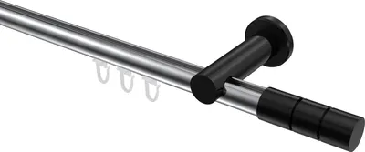 Produktbild von Interdeco Innenlaufstange / Gardinenstange mit Innenlauf Chrom / Schwarz, Typ Platon Elanto (Rillenzylinder), 20 mm Ø 1-läufig, 520 cm