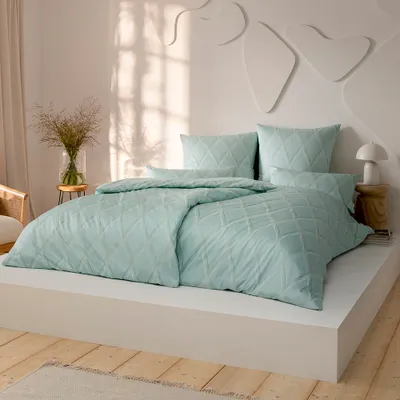 Produktbild von Estella Schweizer Premium Satin Bettwäsche 155x220 Lyanna Wellen jade 2170-80