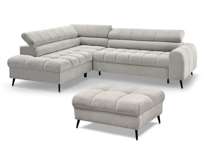 Produktbild von Ecksofa mit Schlaffunktion mit Hocker VINNI L, Eckseite: Links, Farbe: Beige, Stoff: Misterio 07