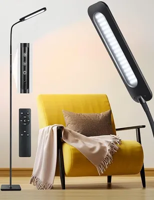 Produktbild von AIORBER LED Stehlampe,14W,mit Fernbedienung, mit 360° flexiblem Schwanenhals, mit 3 Farben und 5 Helligkeitsstufen,für Schlafzimmer, Leselampe,Schwarz