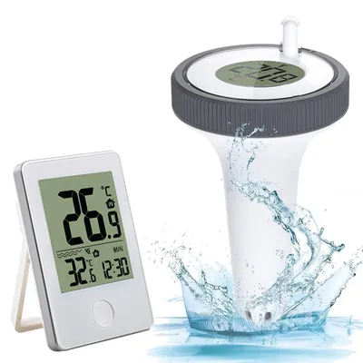 Produktbild von Poolthermometer, Schwimmendes Pool Thermometer, schwimmende, Funk-Empfänger, LCD, IP67 wasserdicht, mit Indoor-Temperatur Luftfeuchtigkeit Monitor