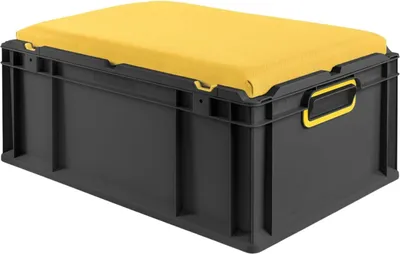 Produktbild von Eurobox NextGen Seat Box Gelb | HxBxT 26,5x40x60cm | 44 Liter | Griffe geschlossen | Schwarz | Eurobehälter, Sitzbox, Transportbox, Transportbehälter, Stapelbehälter