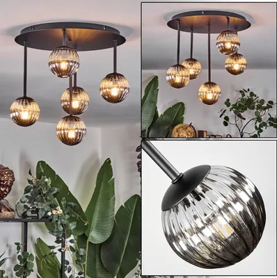 Produktbild von Isorella Deckenlampe aus Metall/Riffelglas in Schwarz/Rauchfarben