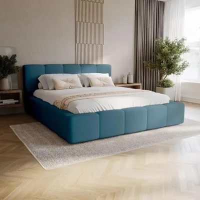 Produktbild von Chilly Möbel Design Bett Palermo - Komfort Polsterbett mit Stauraum und elegantem Kopfteil 160x200 cm / Metallrahmen / Velo / Blau