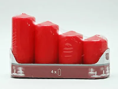 Obrázek produktu pro 4 sloupkové svíčky, stupňovité, 5 cm x 6,8,10,12 cm, červené