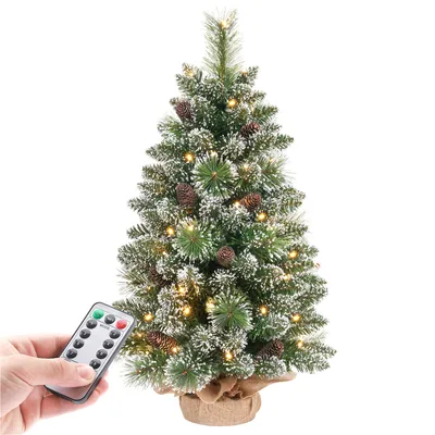 Produktbild von Yorbay Mini Weihnachtsbaum mit 50 warmweiß LEDs Mit Fernbedienung, mit Schnee, ca.70cm Tannenbaum mit Zapfen mit weißer Spitze für Weihnachten, Advent