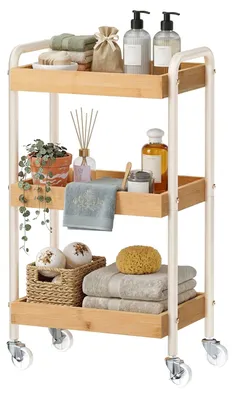 Immagine prodotto di Carrello portante in bambù con maniglie, scaffale da cucina e carrello per il bagno | Beige | 41,3 x 27,5 x 73 cm