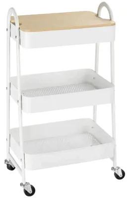 Obrázek produktu pro Mobilní vozík do kuchyně se 3 koši a víkem | Barva: bílá | Rozměry: 31 x 45 x 79,4 cm