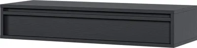 A dark gray wooden wall-mounted console with a drawer is shown against a white background.
