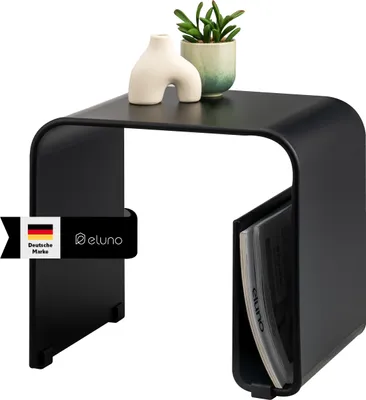 Produktbild von eluno 2in1 Beistelltisch aus schwarz-mattem Acryl mit Magazinhalter