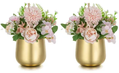 2er-Set goldene Vasen 10 cm, Metall, Vintage