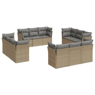 Produktbild von vidaXL 12-tlg. Garten-Sofagarnitur mit Kissen Beige Poly Rattan
