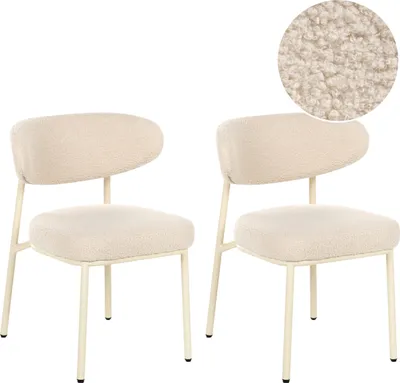 Produktbild von BELIANI Esszimmerstuhl 2er Set Hellbeige Bouclé Stoff Metallbeine Ohne Armlehnen Retro Stil Modernes Design Minimalistischer Stil Küchenstühle Esszimmer