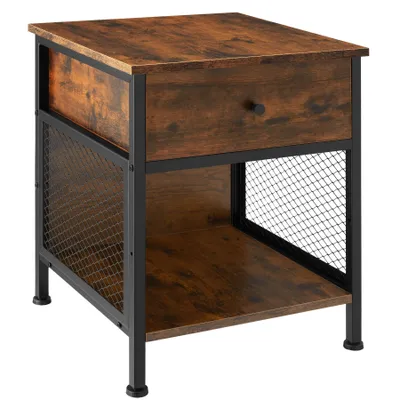 Image de Table de chevet Killarney 45x46x55,5cm - Bois foncé industriel, rustique