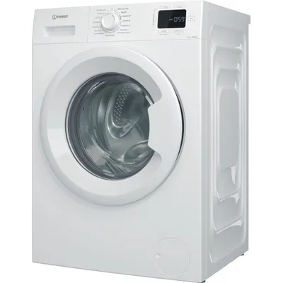 A white Indesit washing machine is shown from a three-quarter angle against a white background.
