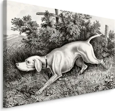 Produktbild von Fabelhafte Canvas LEINWAND BILDER 100x70 cm XXL Kunstdruck Tiere Hund Jagdhund Gemalt