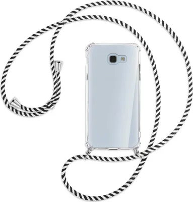 Produktbild von Handykette Backcover-Schutzhülle mit Band (Metall silberfarben) für Samsung Galaxy A5 2017 - schwarz/weiß gestreift