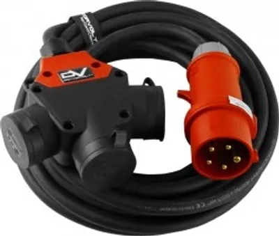 Produktbild von CEE Verlängerungskabel 5m mit SCHUKO 3-Wege Kupplung 3x230V 5x1,5mm2 Doktorvolt® 6480
