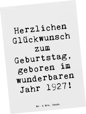 Produktbild von Mr. & Mrs. Panda Postkarte Spruch 1927 Geburtstag - Weiß - Geschenk, Happy Birthday, Grußkarte, Fotokarte, Geburtstagsgeschenk, Jahrgang, Jahrgangsfeier, Glückwunsch