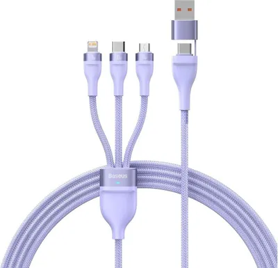Zdjęcie produktu dla Kabel USB 3w1 Baseus Flash Series 2, USB-C + micro USB + Lightning, 100W, 1.2m (fioletowy)