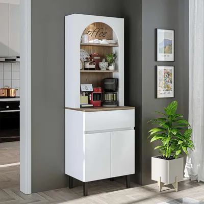 Produktbild von Skye Decor, Hochwertiger Kaffeebar-Schrank, 100% Melamin, Weiß & Atlantik-Kiefer