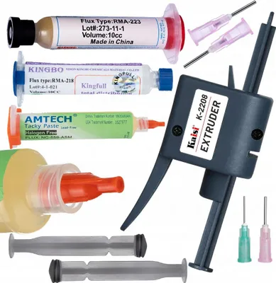 Zdjęcie produktu dla Rosfix Zestaw do Aplikacji Topnika – Pistolet K-2208 z 2 Igłami | Topniki RMA-223, Kingbo 218, NC-559-ASM | Precyzyjne Dozowanie