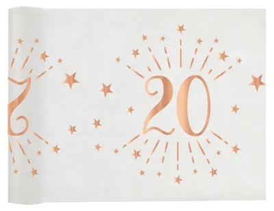 Zdjęcie produktu dla Dekoracja bieżnik na stół z nadrukiem na 20 urodziny Sparkling różowe złoto - 30 cm x 5 m - 1 szt.