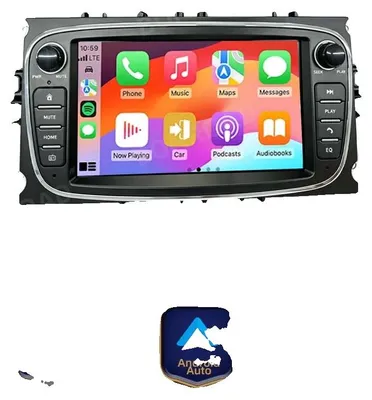 Zdjęcie produktu dla CarPlay, nawigacja dotykowa, bezprzewodowe połączenie, kompatybilny z Ford Focus II, Mondeo, C-MAX, S-MAX, Galaxy II, Kuga (lata produkcji 2008-2011), dla Ford Focus (czarny)