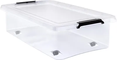 Image de Boîte de rangement transparente avec couvercle Empilable Roues Transparent Sans BPA Cave stockage 30L