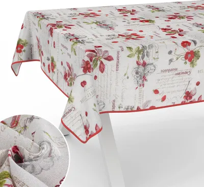 Produktbild von Tischdecke Frühling mit Blumen Botanik aus Stoff Tischwäsche mit Beschichtung Tischtuch Aquarell Grau Breite 140cm Länge 140cm mit Paspelband