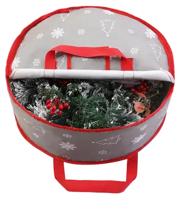 Produktbild von Aufbewahrungsbeutel für Weihnachtskränze, Aufbewahrungsbeutel für Girlanden mit Doppelreißverschluss, Hängekranz für Weihnachtsdekorationen, Kränze (grau)