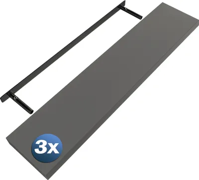 Produktbild von CASARIA® 3x Wandregal Holz Grau Hängeregal mit Halterung 15kg Tragkraft Küche Wohnzimmer Flur Schweberegal Bücherregal Regalbrett Schwebend Matt 110cm