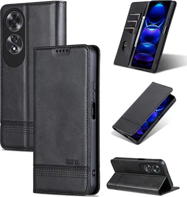 Produktbild von Leder Hülle für Oppo A60 4G, Klapphüllen Brieftasche Magnetverschluss Ständer Schutzhülle Schwarz