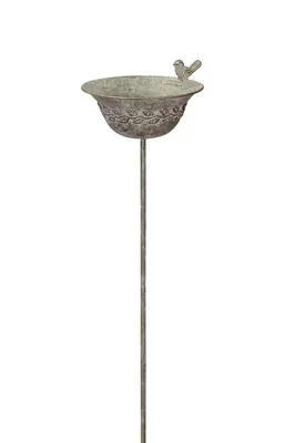 Produktbild von Gartenstecker Vogeltränke Metall Ø20x17cm H95cm Vogelbad Wasserstelle grün/braun Stecker