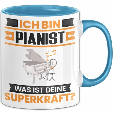 Produktbild von Pianist Tasse Geschenk für Pianist Geburtstag Lustiger Spruch Kaffee-Becher Was Ist Deine Superkraft (Blau)