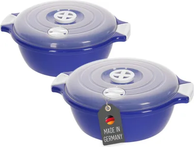 Produktbild von Lantelme, Mikrowellengeschirr Set, 2-teilig, 1,8 Liter, Kunststoff, Blau, mit Dampfventil, festsitzendem Deckel und komfortablen Griffen, Kühl- und Gefrierschrankgeeignet