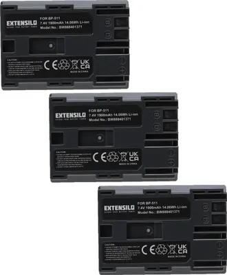 Produktbild von EXTENSILO 3x Akku kompatibel mit Canon PowerShot G3, G5, G1, G2, Pro 1, G6, Pro 90is Kamera (1900 mAh, 7,4 V, Li-Ion)