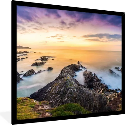 Produktbild von MuchoWow® Gerahmtes Poster Sonnenuntergang - Horizont - Wasser - Landschaft - Blau 40x40 cm - Poster mit Schwarzem Bilderrahmen Wandposter Rahmen Foto Bilder - Mit Rahmen - Wanddekoration Schlafzimmer