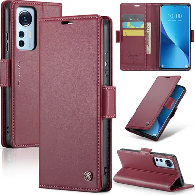 Image de Xiaomi 12 Case, RFID Blocking Card, Advanced Flip Leather Case with Stand Function for Xiaomi 12 / 12X / 12S red